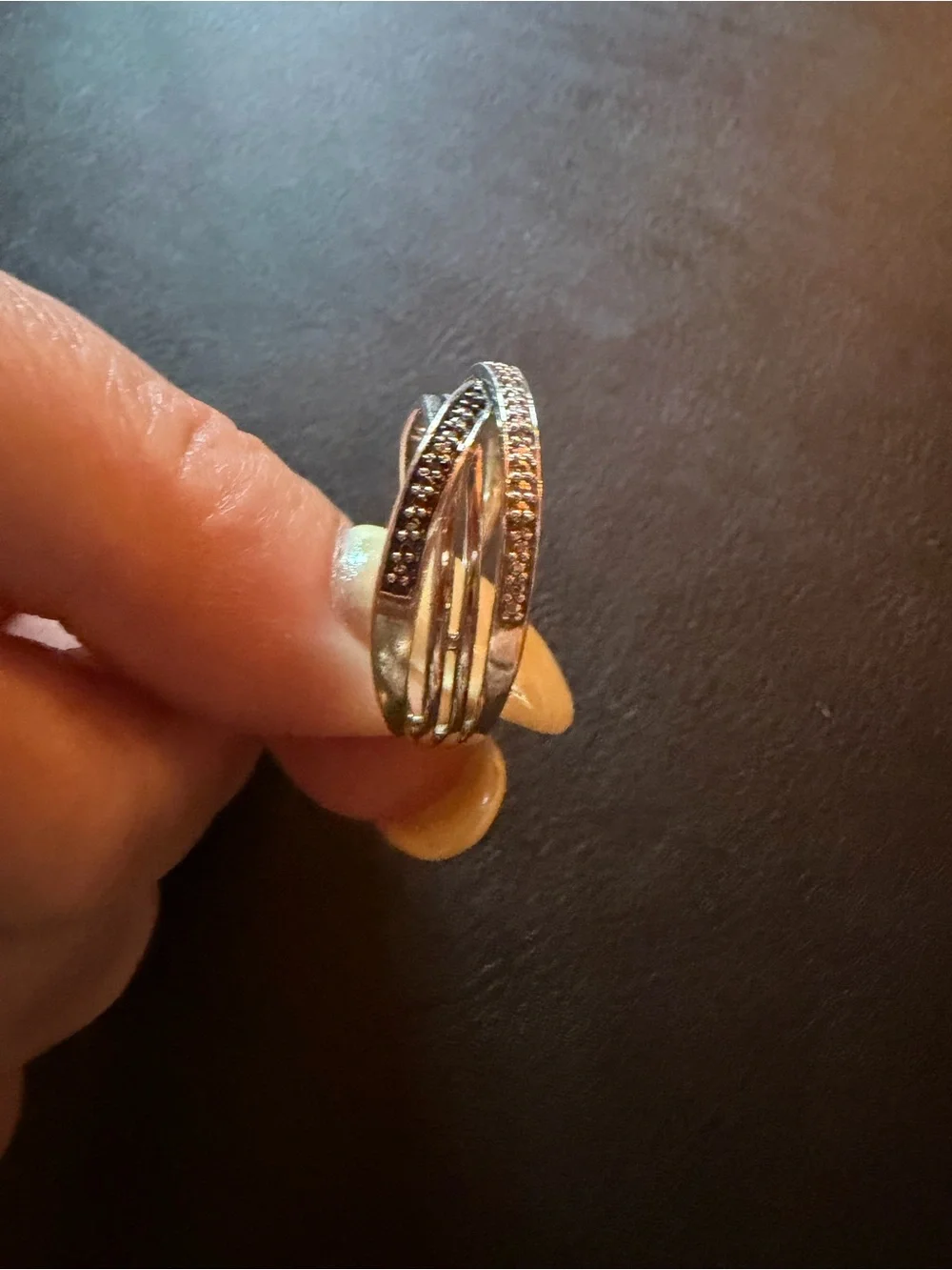 Stamped White Gold Diamonds White & Black Diamonds Crisscross Pave Stack Ring 10